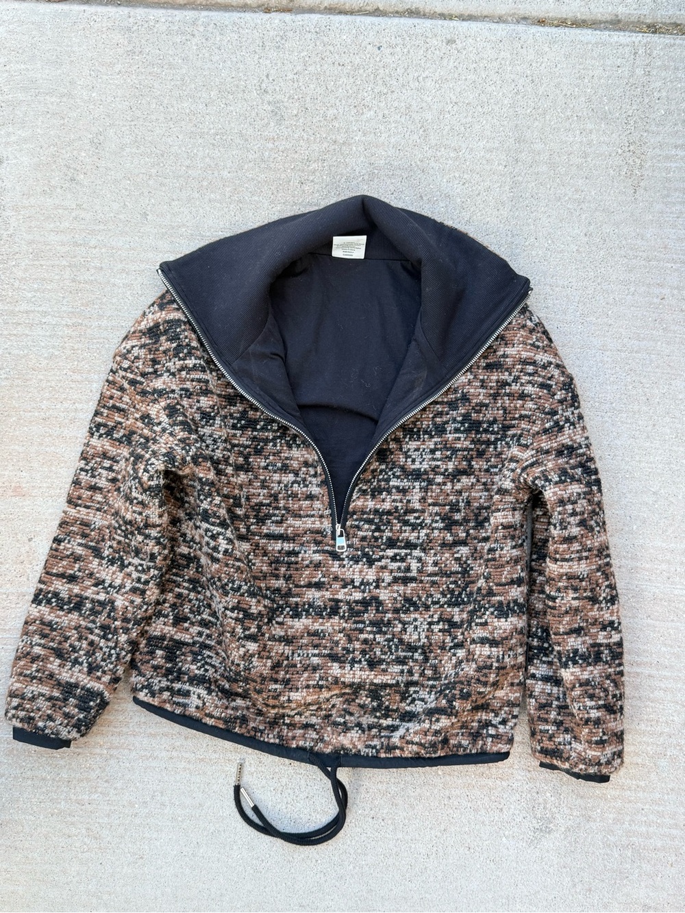 Varley Black Funnel-Neck Sweatshirt with White Logo Tag